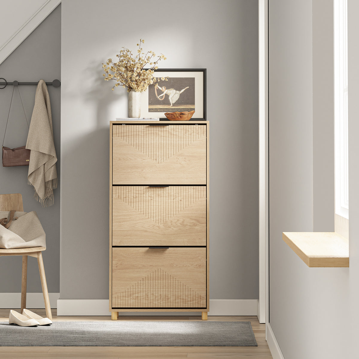 SoBuy FSR213-N Meuble à Chaussures – 24 cm de Profondeur, 120 cm de Hauteur, Naturel