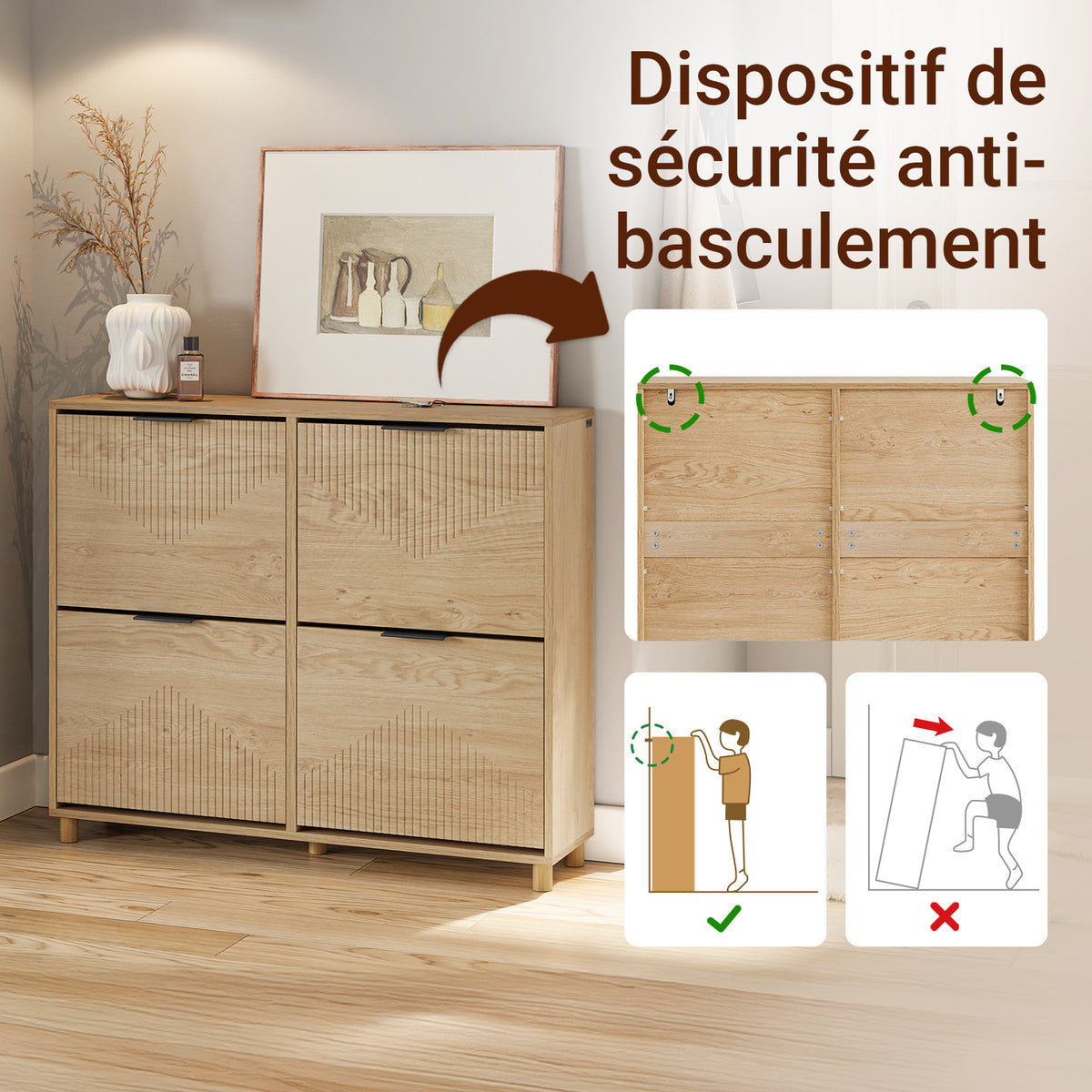 SoBuy FSR214-N Meuble à Chaussures Compact 24 cm de Profondeur – Naturel