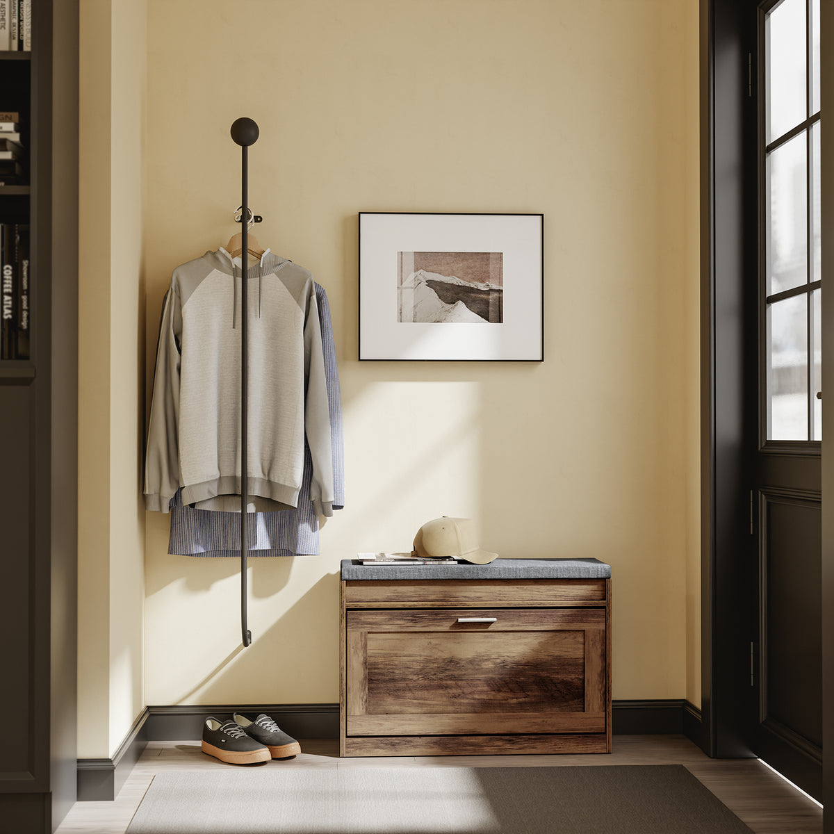 SoBuy FSR218-F Banc à Chaussures avec Coussin Amovible et 1 Abattant – Slim 24 cm, 6-8 Paires, Charge 123 kg – Bois et Gris