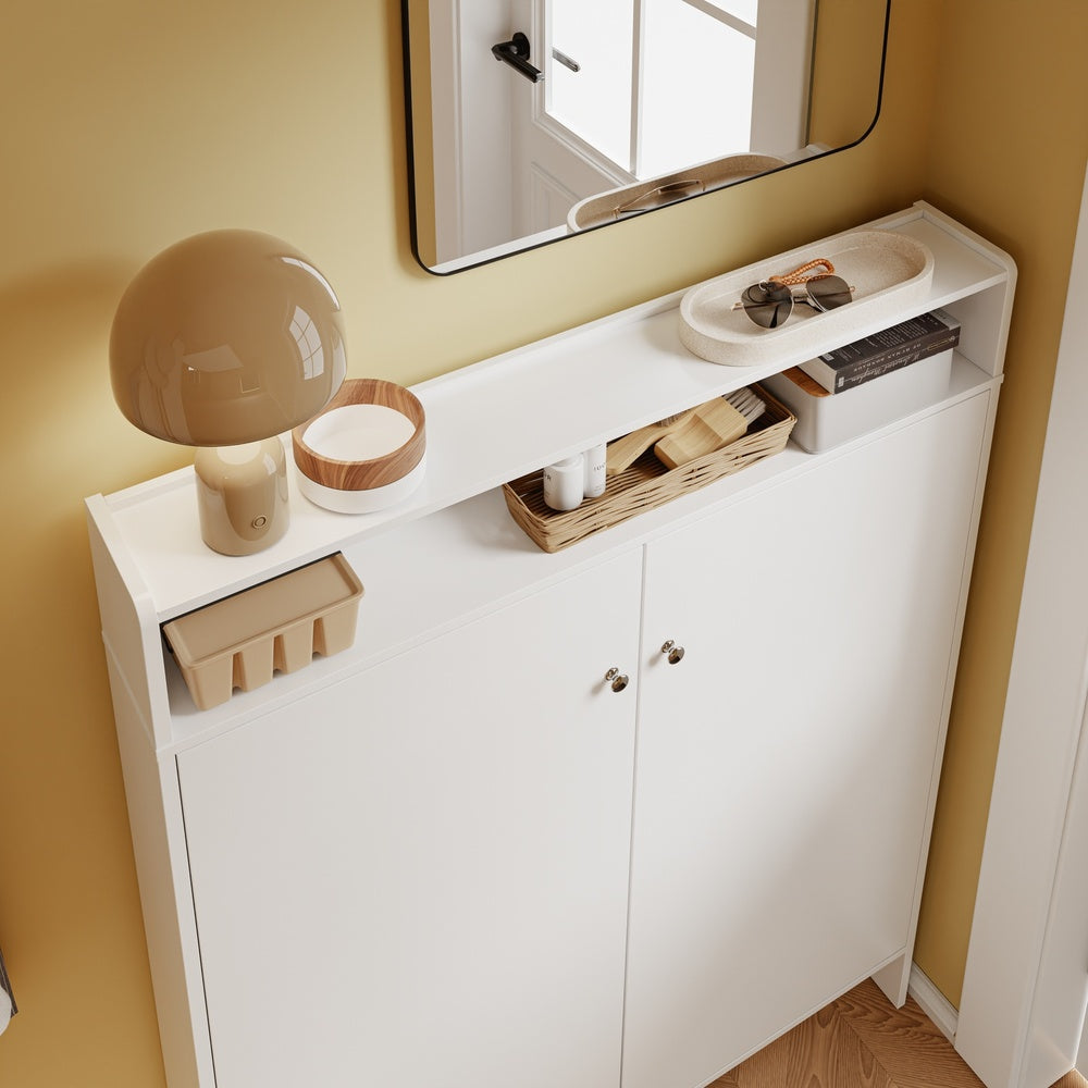 SoBuy FSR227-E-W Meuble à Chaussures Blanc – Armoire à Chaussures Ultra-Étroite 15 cm avec Étagère Ouverte – 98×15×123,5 cm, Charge 50 kg
