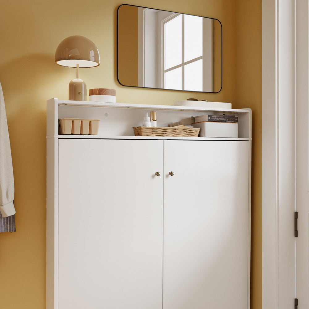 SoBuy FSR227-E-W Meuble à Chaussures Blanc – Armoire à Chaussures Ultra-Étroite 15 cm avec Étagère Ouverte – 98×15×123,5 cm, Charge 50 kg