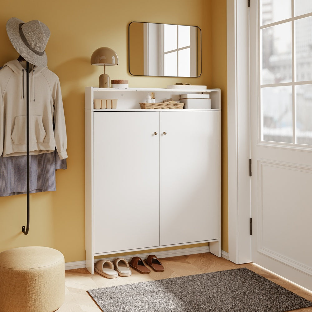 SoBuy FSR227-E-W Meuble à Chaussures Blanc – Armoire à Chaussures Ultra-Étroite 15 cm avec Étagère Ouverte – 98×15×123,5 cm, Charge 50 kg