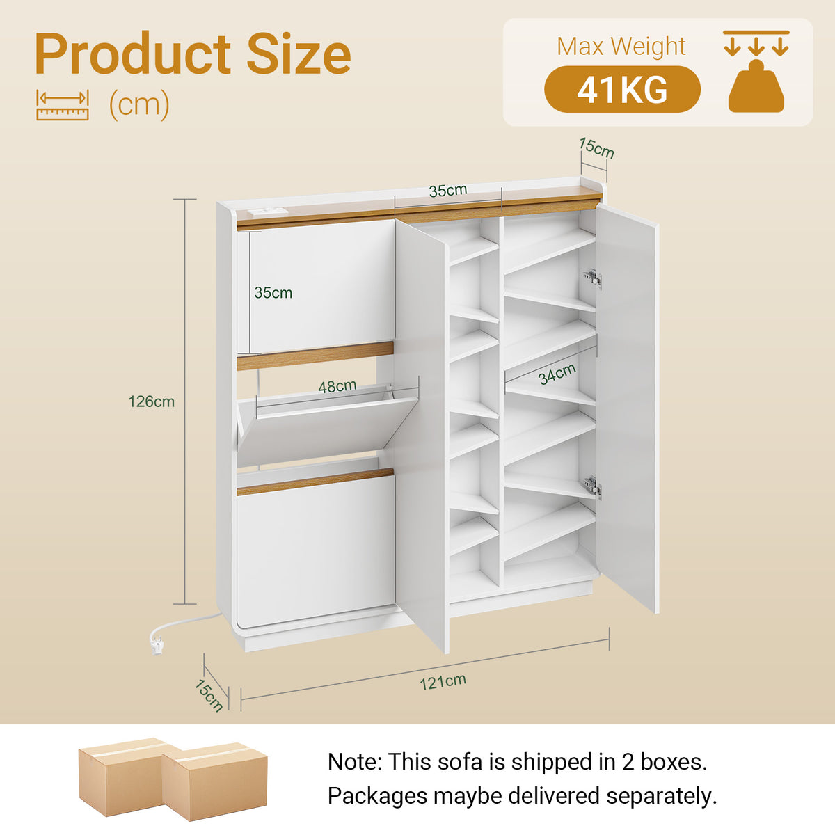 SoBuy FSR229-E-WN Meuble à Chaussures Suspendu Ultra Fin – 15 cm de Profondeur, 14 Paires, USB-C, Blanc, 121 × 15 × 126 cm