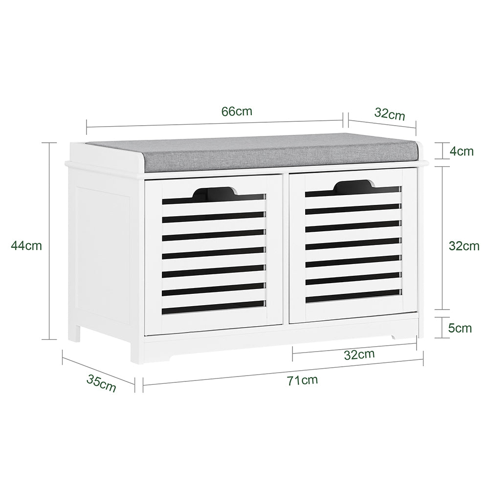 SoBuy FSR23-K-W Banc à Chaussures avec Coussin Rembourré et 2 Cubes de Rangement pour Entrée – 71x34x43 cm, Blanc