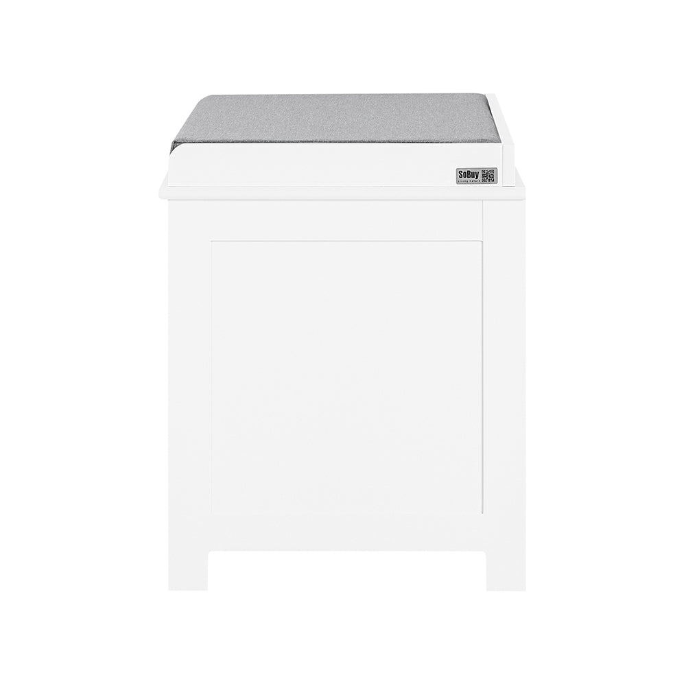 SoBuy FSR23-K-W Banc à Chaussures avec Coussin Rembourré et 2 Cubes de Rangement pour Entrée – 71x34x43 cm, Blanc