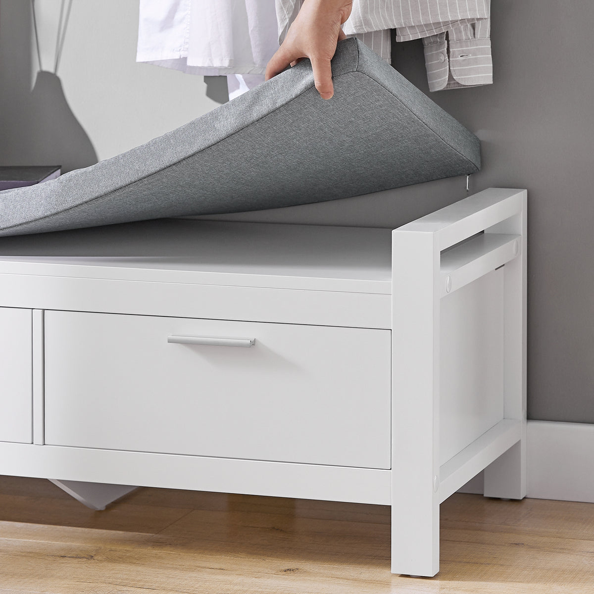 SoBuy FSR74-W Banc à Chaussures avec Coussin Rembourré et Rangement pour Entrée Couloir – 100x40x40 cm, Blanc
