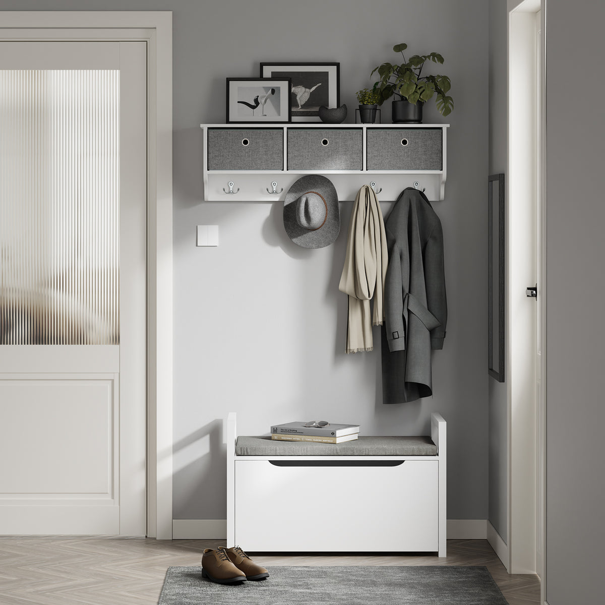 SoBuy FSR76-W Banc à Chaussures avec Coussin Rembourré et Rangement pour Entrée Couloir – 86x38x54 cm, Blanc