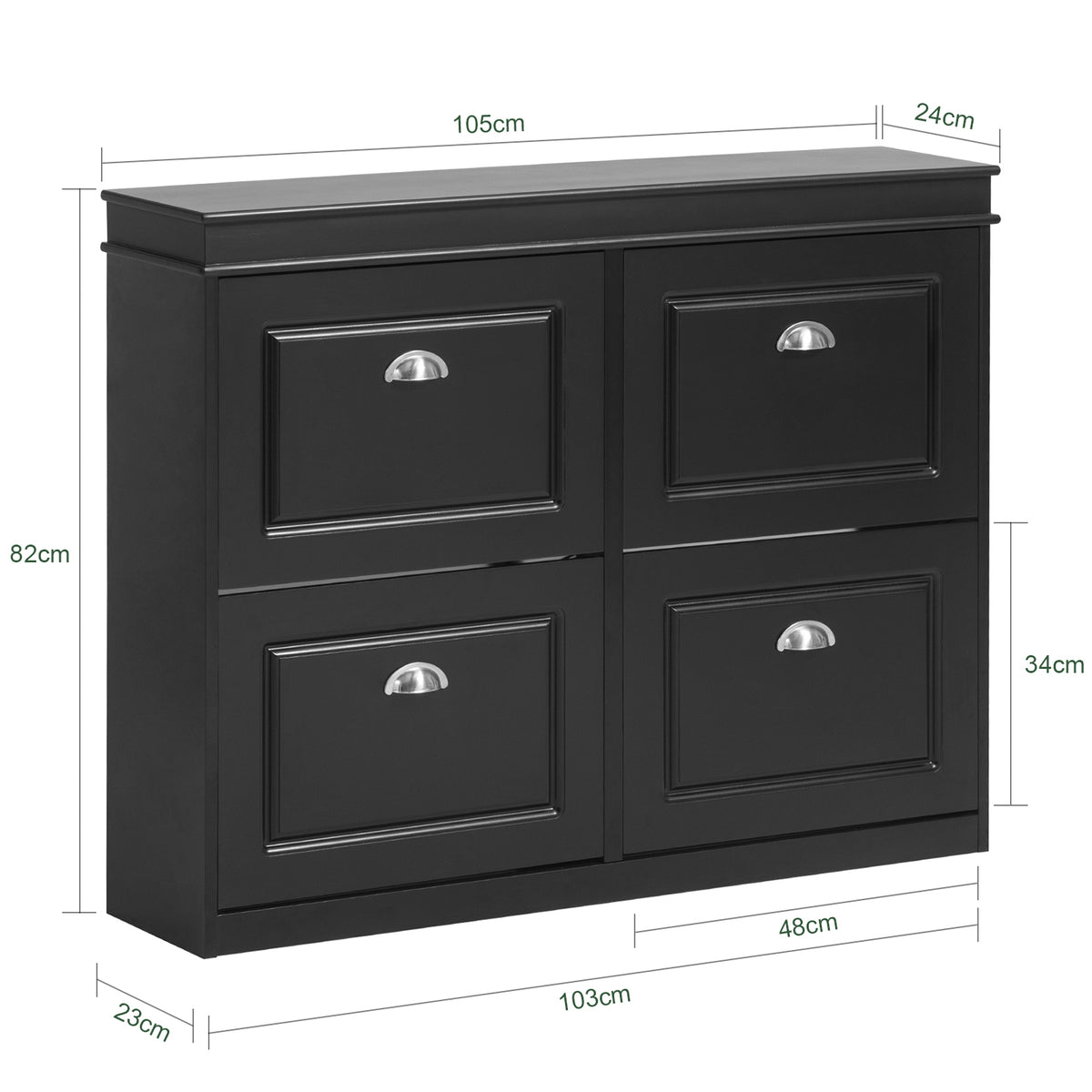SoBuy FSR79-SCH Armoire à Chaussures 4 Abattants – Séparateurs Réglables, Dos Aéré, Certifiée FSC® – 105×24×83 cm, Noir