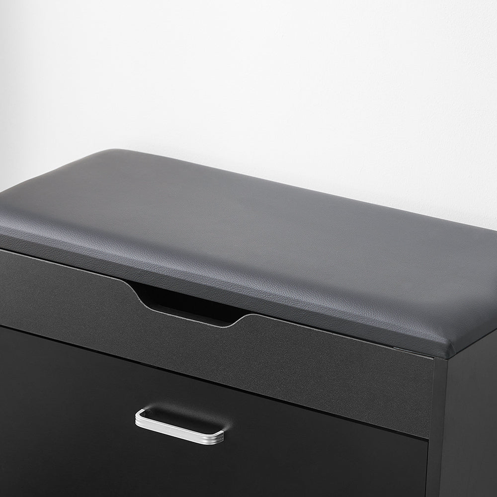 SoBuy FSR95-SCH Banc à Chaussures avec Coussin Rembourré et 1 Abattant Rabattable pour Entrée – 60x30x49 cm, Noir