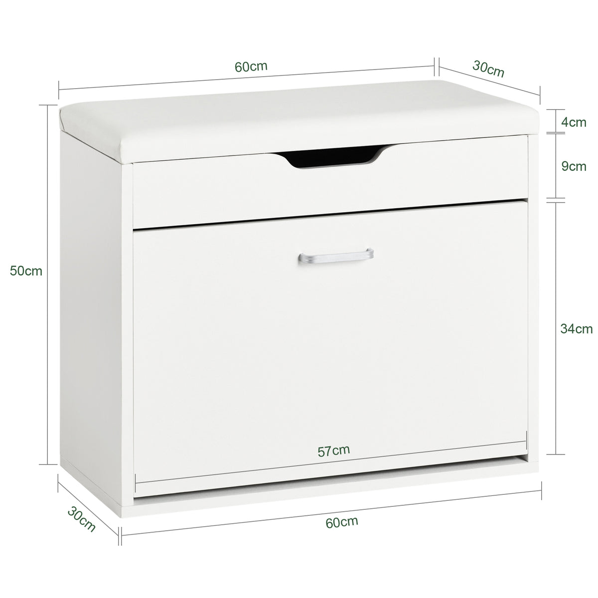 SoBuy FSR95-W Banc à Chaussures avec Coussin Rembourré et 1 Abattant – 8 Paires sur 2 Niveaux, Charge 150 kg, 60×30×50 cm, Blanc