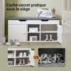 SoBuy FSR96-W Banc à Chaussures avec Coussin Rembourré, 2 Portes et 3 Étagères Réglables, Design Moderne, Compact – L100×P34×H47 cm, Charge 150 kg, Blanc