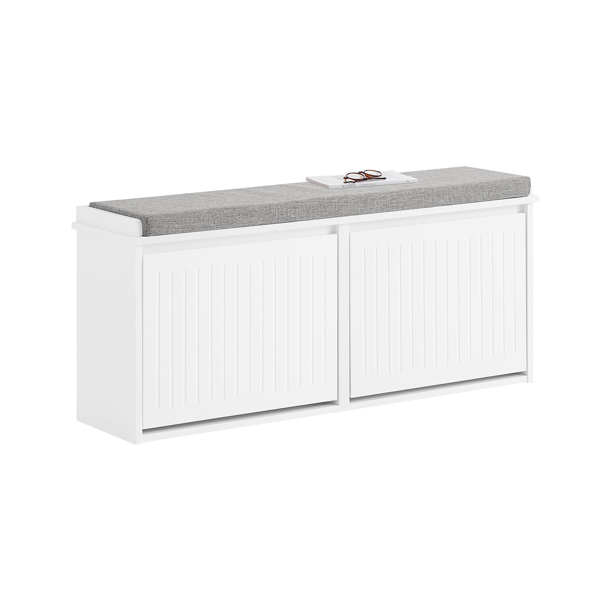 SoBuy FSR98-XL-W Banc à Chaussures avec Coussin Rembourré et 2 Abattants pour Entrée Couloir – 100x26x46 cm, Blanc