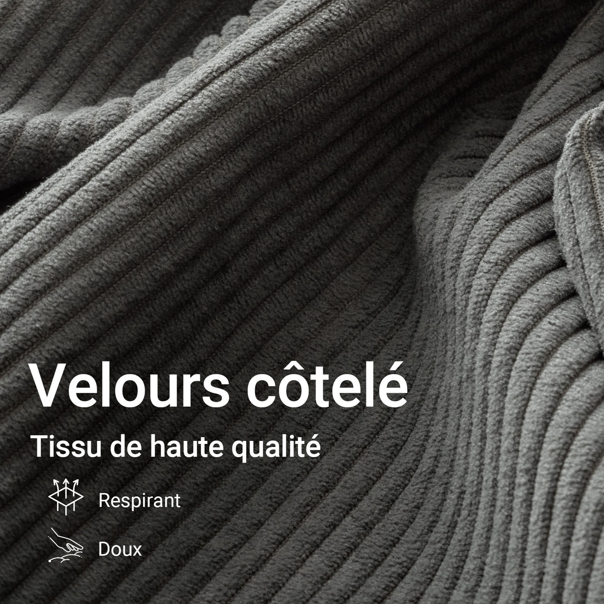 SoBuy FST100-DG Fauteuil de Salon en Velours Côtelé avec Repose-Pieds – Dossier Inclinable, Relax – 110×125×65 cm, Gris Foncé