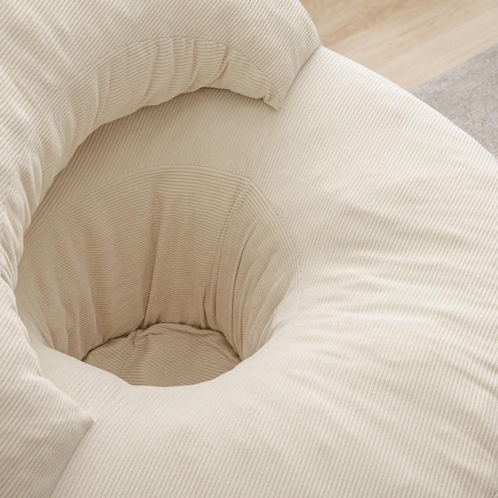 SoBuy FST100-MI Fauteuil Relax Scandinave avec Pouf et Dossier Inclinable – Velours Côtelé – 110×125×65 cm, Blanc Crème