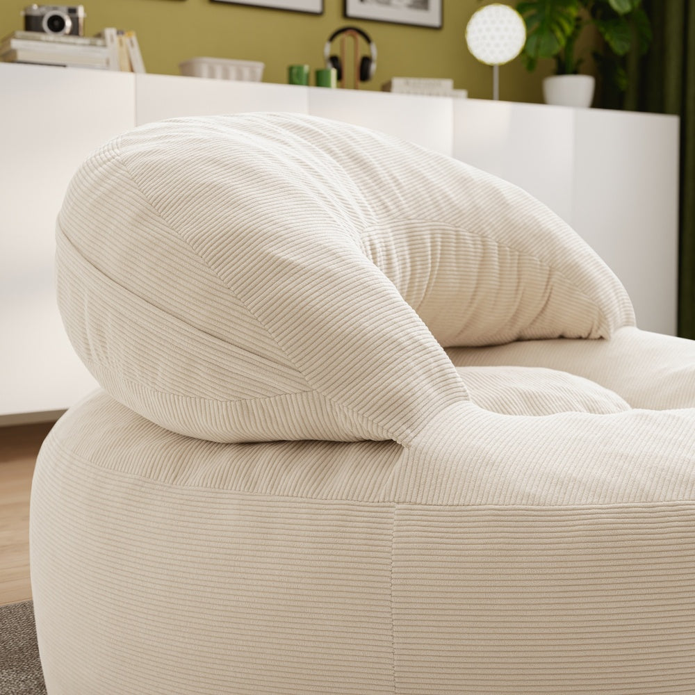 SoBuy FST100-MI Fauteuil Relax Scandinave avec Pouf et Dossier Inclinable – Velours Côtelé – 110×125×65 cm, Blanc Crème