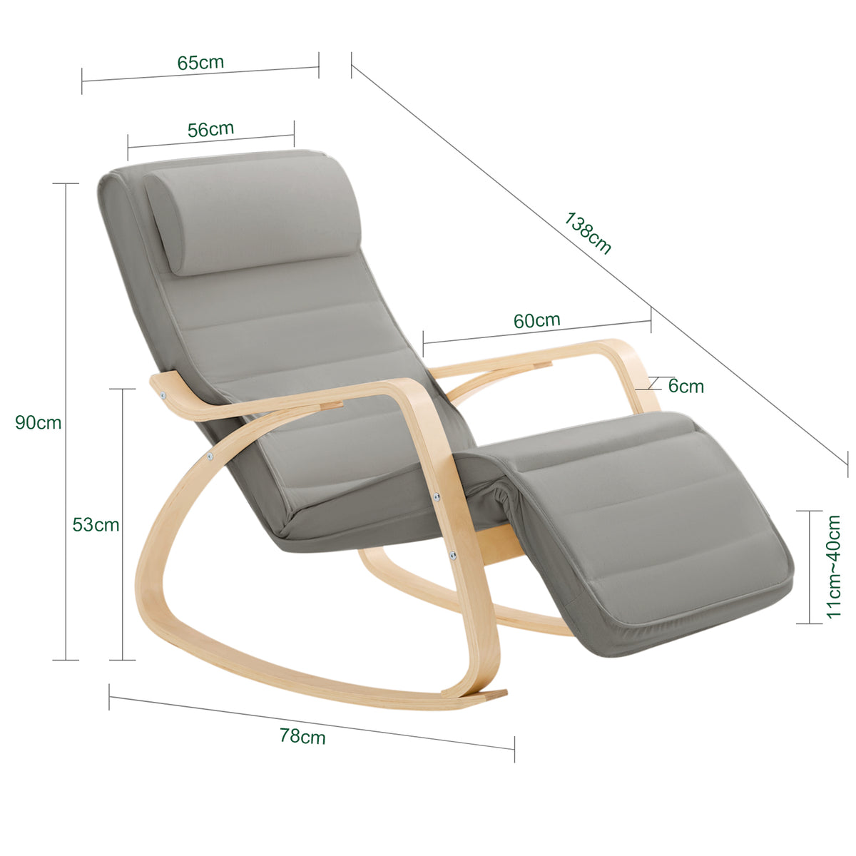 SoBuy FST16-DG Fauteuil a Bascule, Relax Rocking Chair, Chaise a Bascule avec Repose-Pieds et Appui-tête réglables, Gris