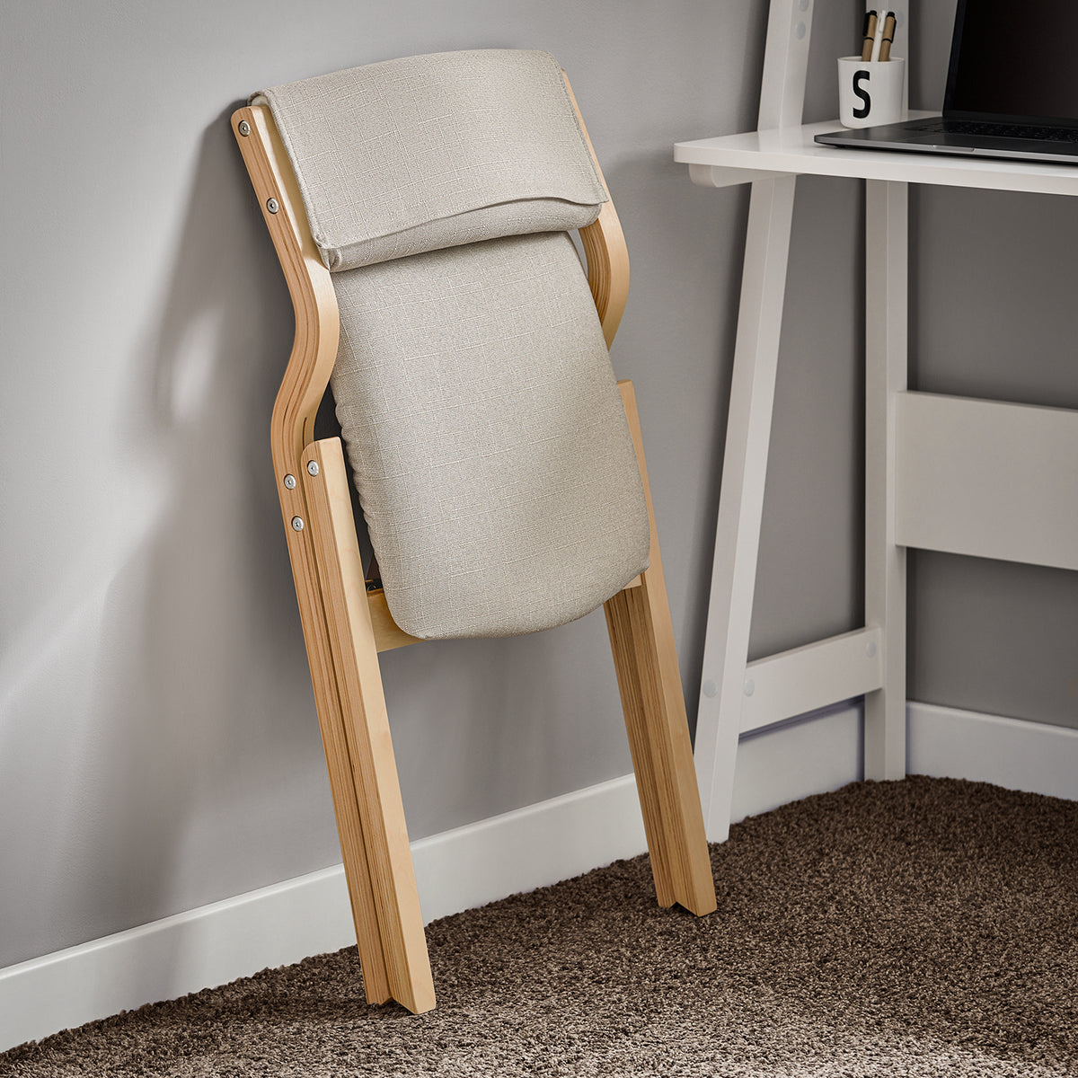 SoBuy FST40-HG Chaise Pliante Confortable en Bois – Housse Amovible Lavable – Naturel