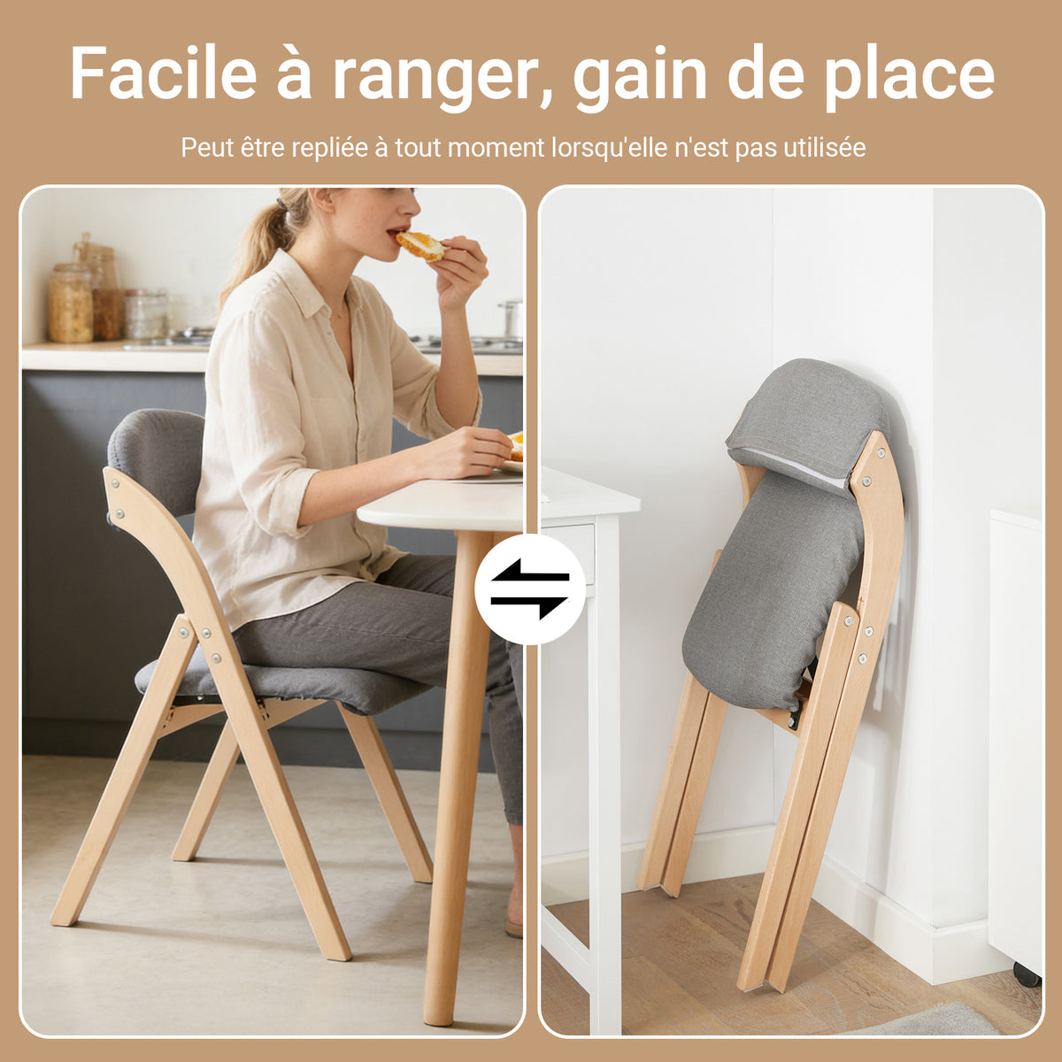 SoBuy FST92-N Chaise Pliante Rembourrée en Bois – Gain de Place – Gris