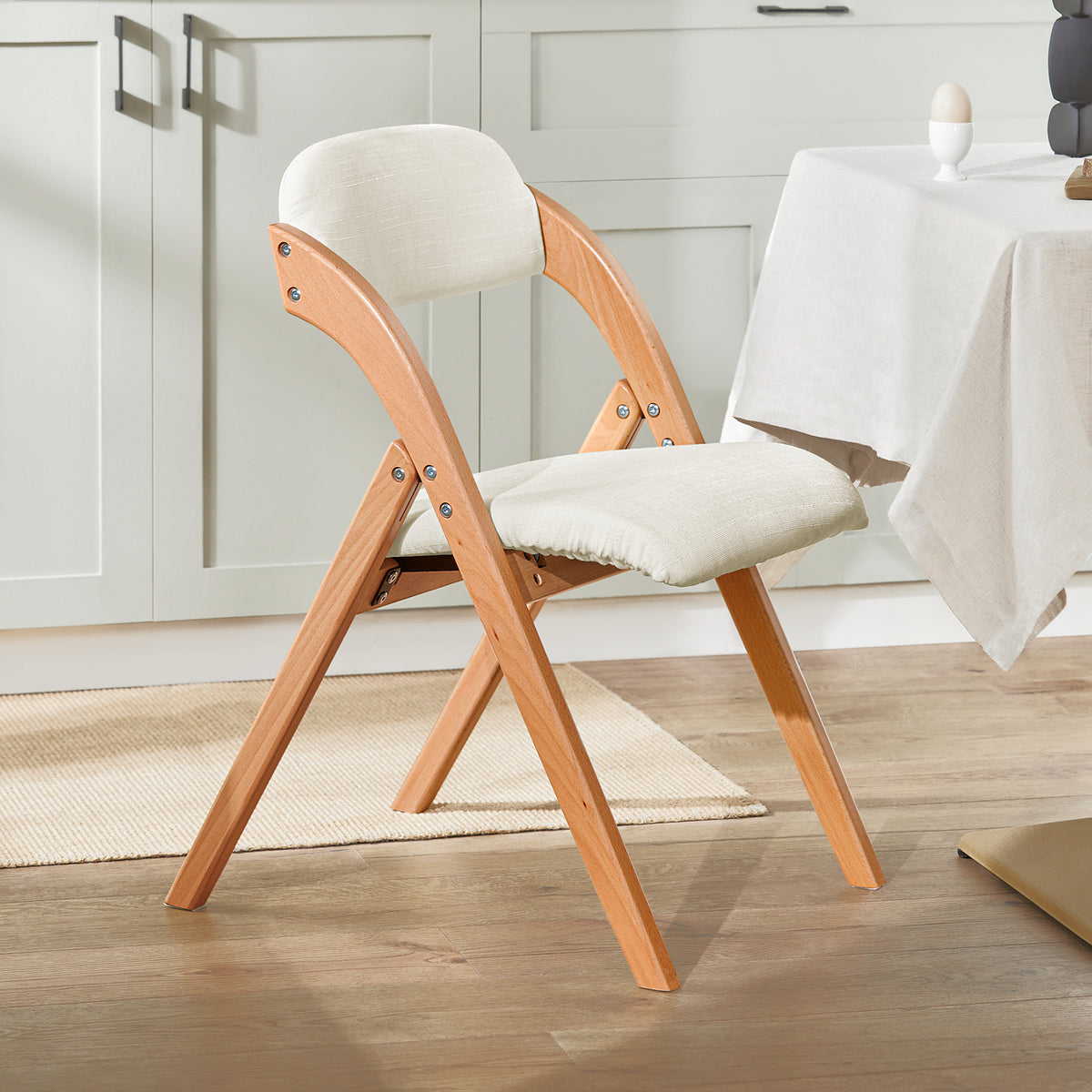 SoBuy FST92-Wx2 Lot de 2 Chaises Pliantes en Bois Massif avec Housse Lavable – Crème