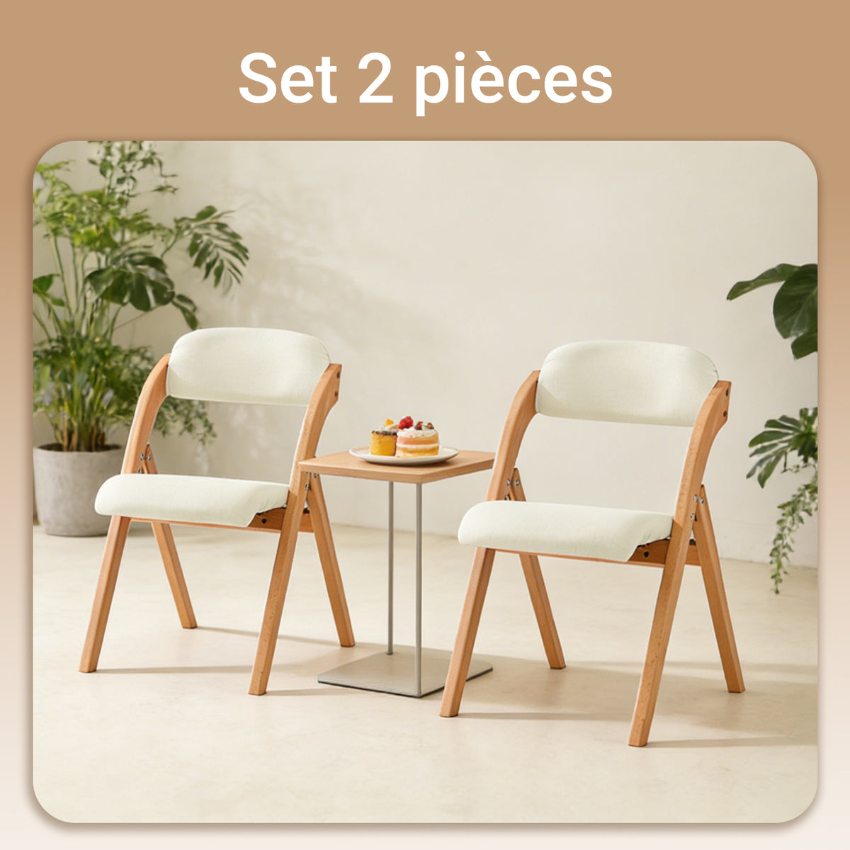 SoBuy FST92-Wx2 Lot de 2 Chaises Pliantes en Bois Massif avec Housse Lavable – Crème