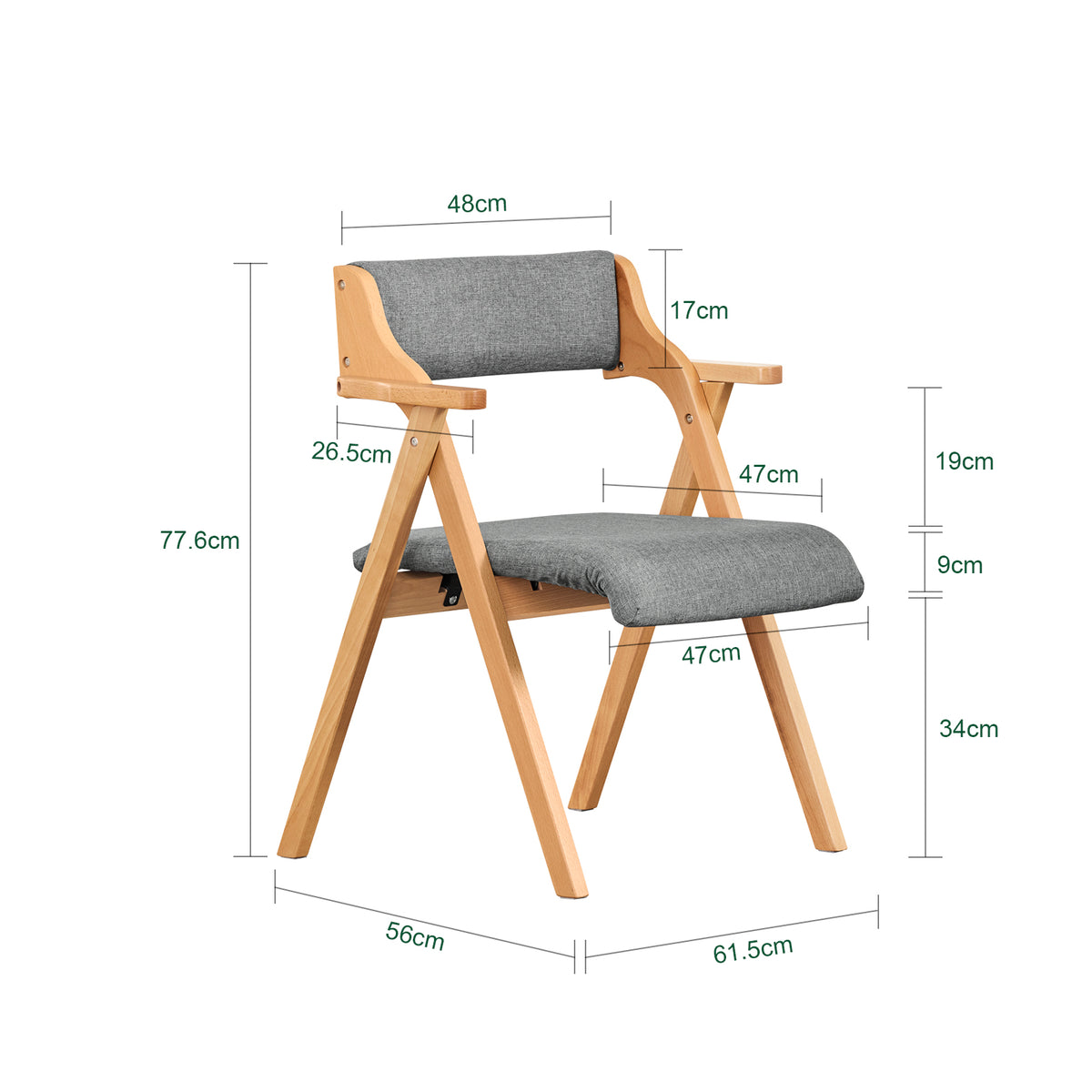 SoBuy FST98-HGx2 Lot de 2 Chaises Pliantes en Bois de Hêtre avec Coussin Déhoussable, Charge 150 kg – Chaises Salle à Manger, Cuisine et Salon, Gris