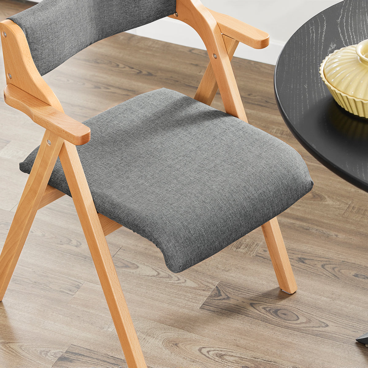 SoBuy FST98-HGx2 Lot de 2 Chaises Pliantes en Bois de Hêtre avec Coussin Déhoussable, Charge 150 kg – Chaises Salle à Manger, Cuisine et Salon, Gris