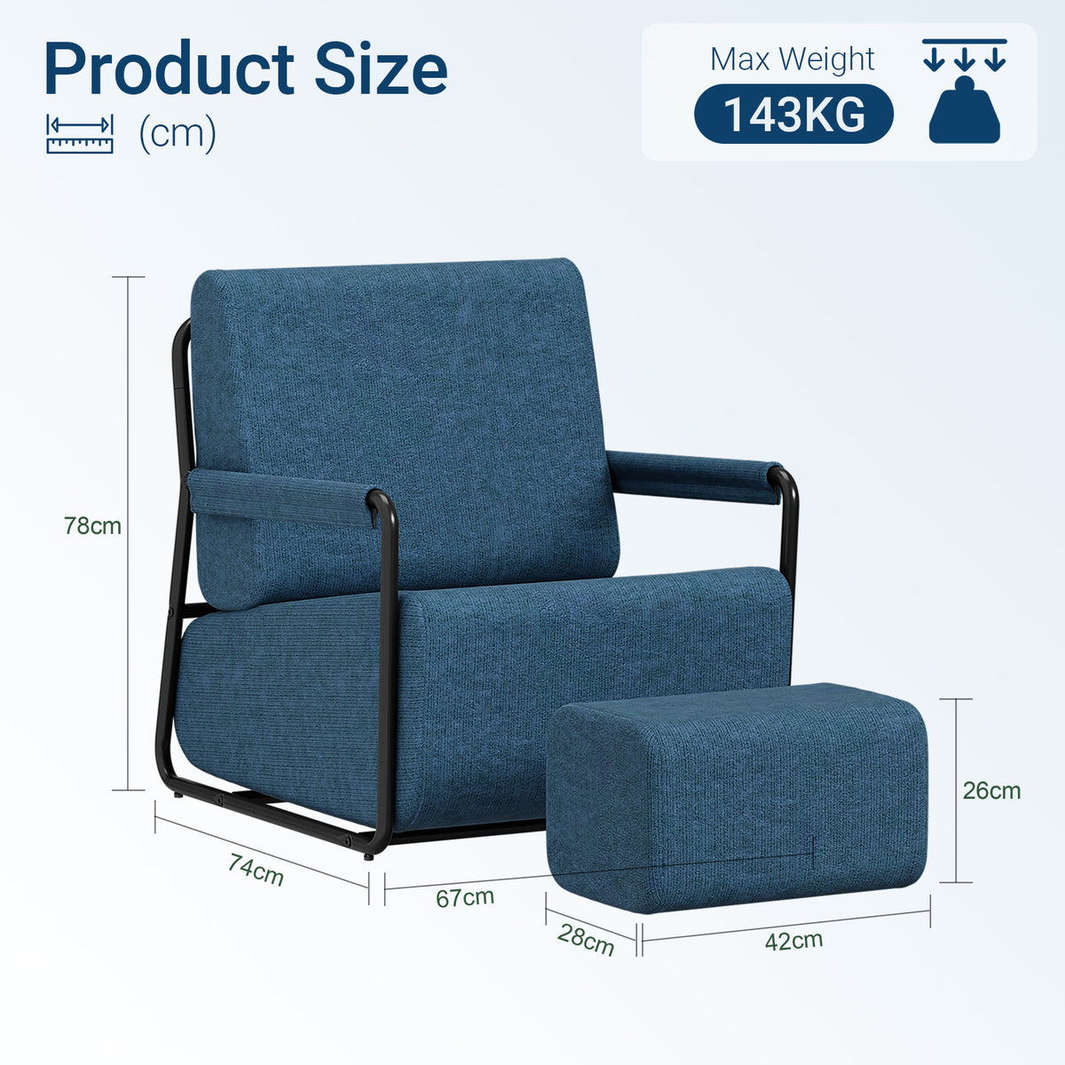 SoBuy FST99-B Fauteuil de Salon en Velours avec Repose-Pieds – Design Industriel Confortable – 59,5×67×78 cm, Bleu Nuit
