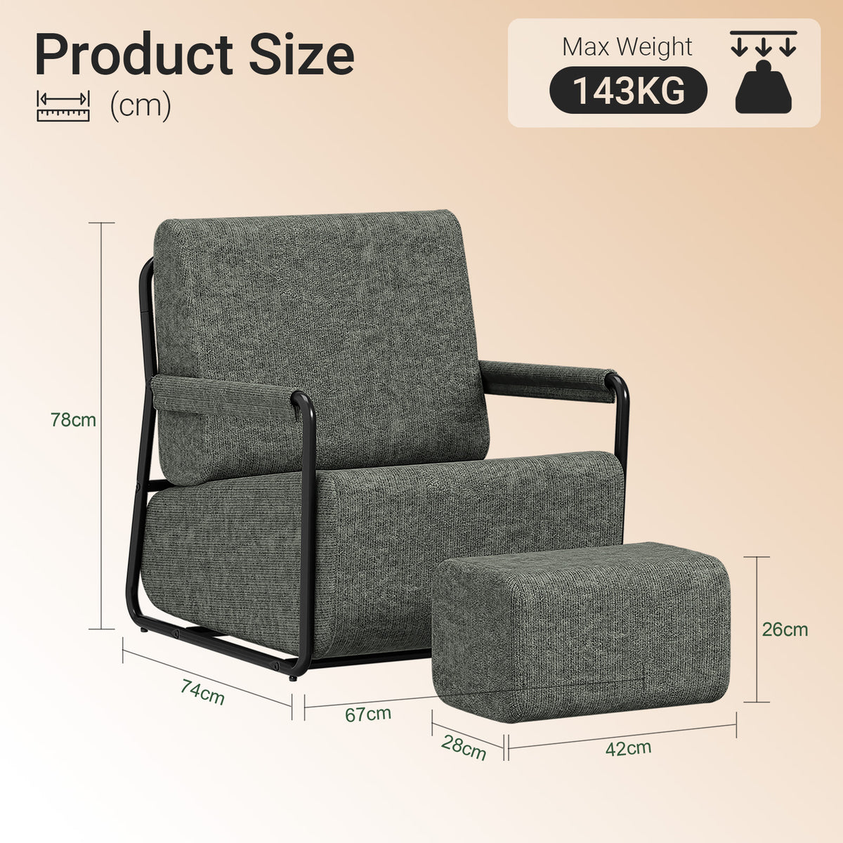 SoBuy FST99-DG Fauteuil Relax en Velours Gris avec Repose-Pieds Indépendant – Salon, Chambre, Bureau – 74×67×78 cm, Gris Foncé