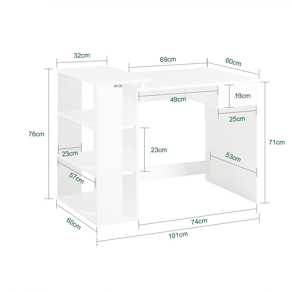 SoBuy FWT35-W Table Bureau Informatique Plan de Travail avec 3 étagères et 1 tiroir