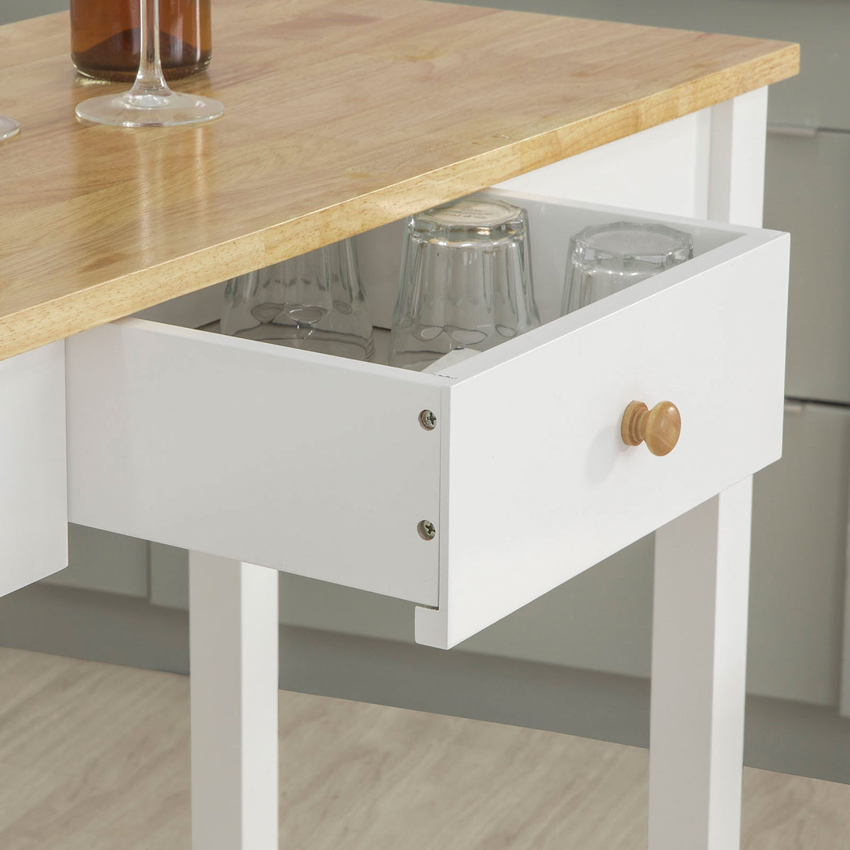 SoBuy FWT50-WN Set de 1 Table + 2 Tabourets Ensemble Table de Bar bistrot + 2 tabourets avec Repose-Pieds Table Mange-Debout Table Haute Cuisine – Blanc Naturel