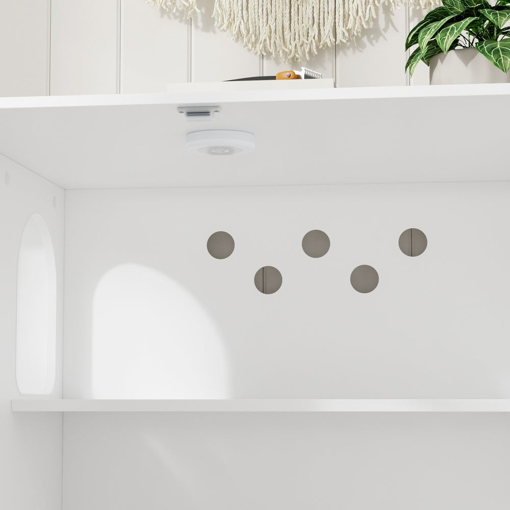 SoBuy HAT02-L-E-W Meuble Litière pour Chat Blanc avec Tiroir – Cache-Litière avec Griffoir Sisal Intégré, 2 Portes et Étagères – 98×60×80 cm, Charge 101 kg