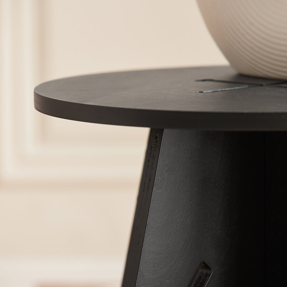 SoBuy HFBT01-K-SCH Table d'appoint Ronde en Bois Table Basse Ronde Table de Nuit Table de Chevet Bouts de Canapé Marron en Tenons et Mortaises, Noir
