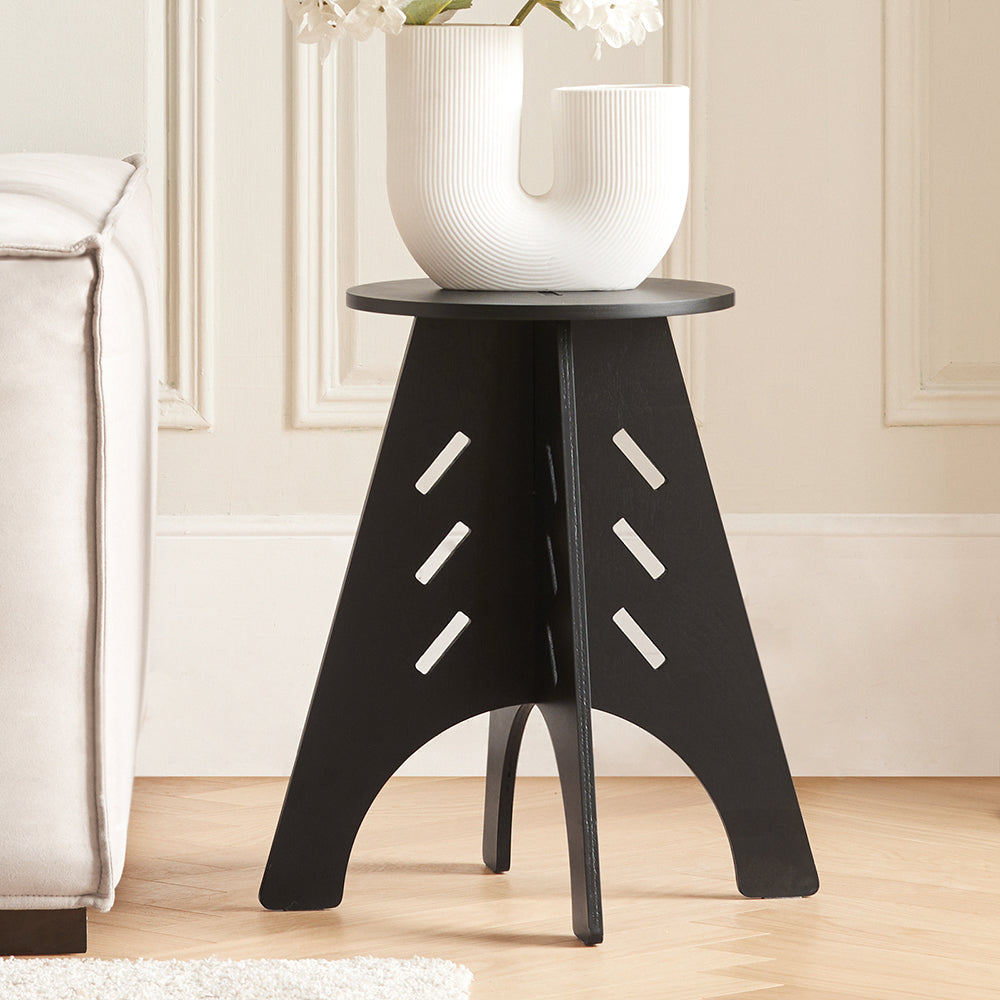 SoBuy HFBT01-K-SCH Table d'appoint Ronde en Bois Table Basse Ronde Table de Nuit Table de Chevet Bouts de Canapé Marron en Tenons et Mortaises, Noir