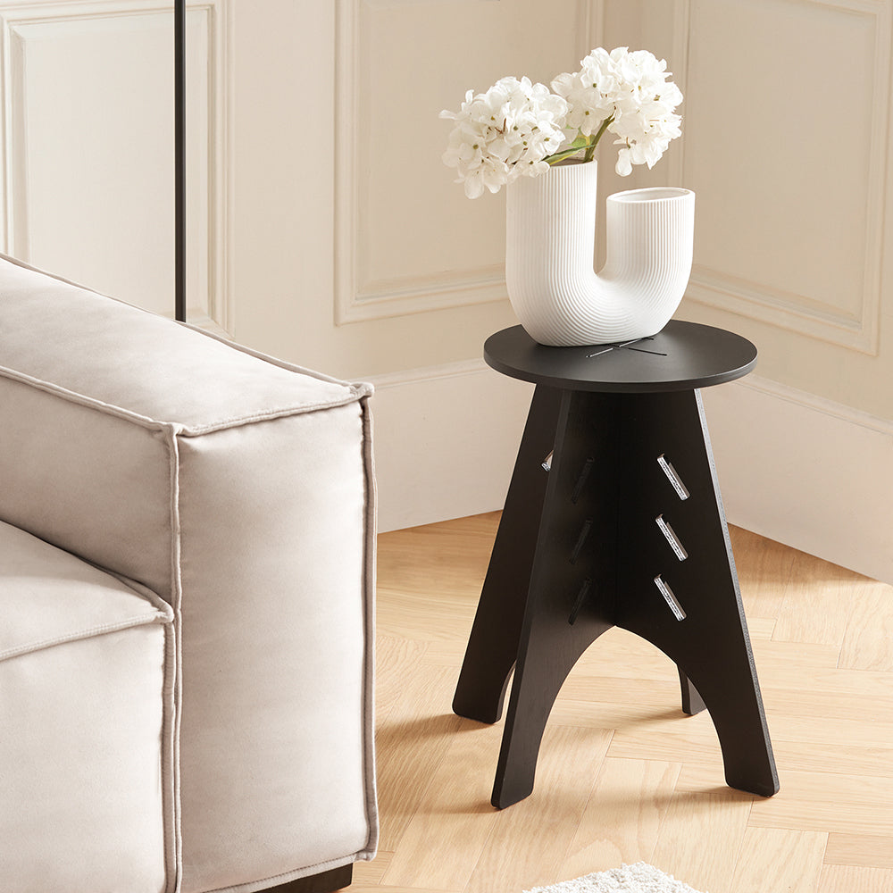 SoBuy HFBT01-K-SCH Table d'appoint Ronde en Bois Table Basse Ronde Table de Nuit Table de Chevet Bouts de Canapé Marron en Tenons et Mortaises, Noir