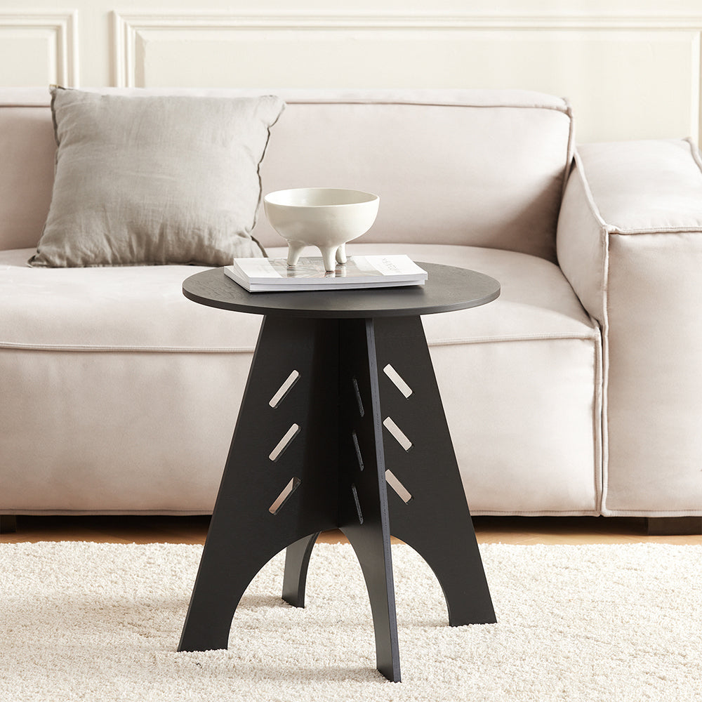 SoBuy HFBT01-K-SCH Table d'appoint Ronde en Bois Table Basse Ronde Table de Nuit Table de Chevet Bouts de Canapé Marron en Tenons et Mortaises, Noir