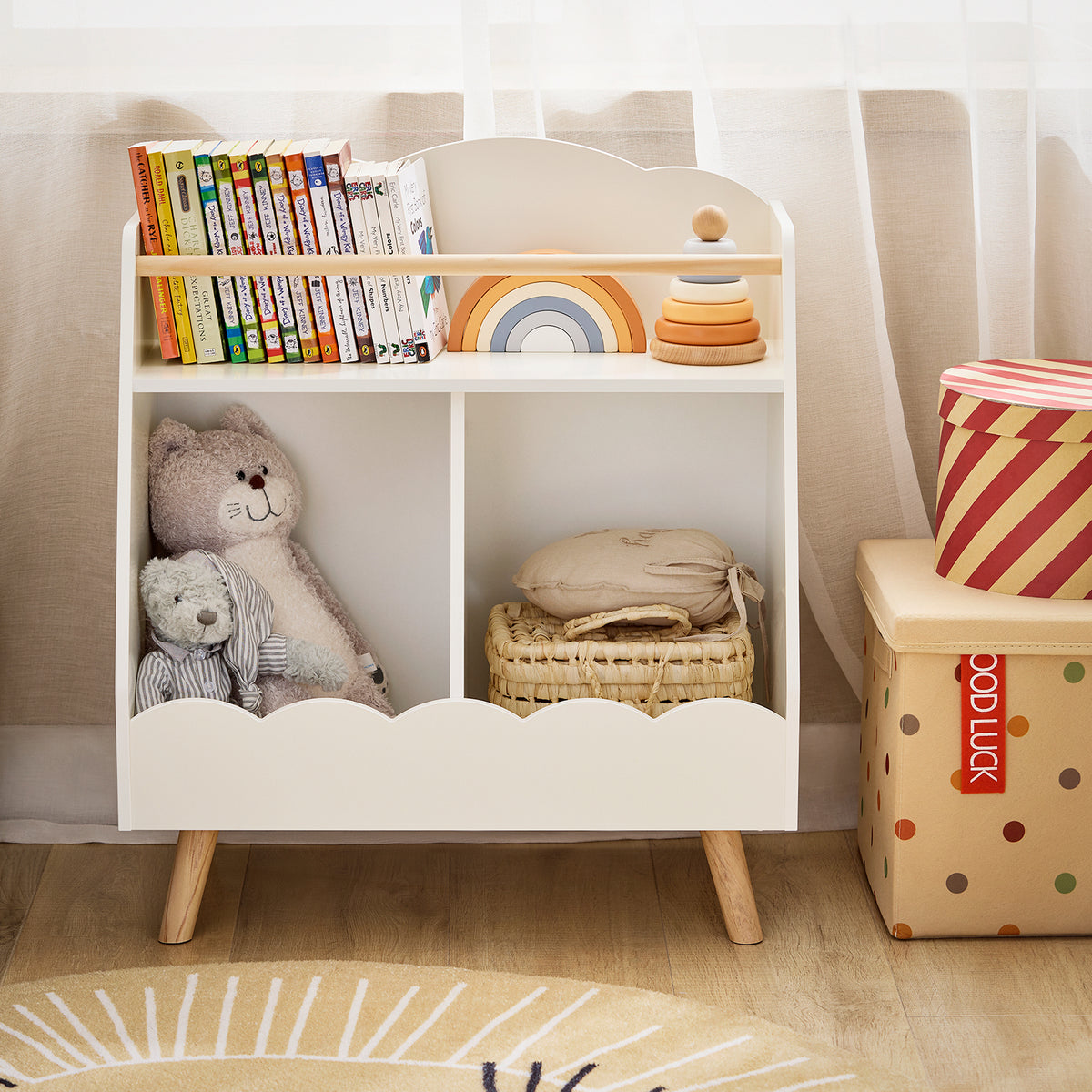 SoBuy KMB100-K-W Bibliothèque Enfant, Étagère à Livres, Étagère de Rangement Jouets pour Enfants, 2 Compartiments Ouverts