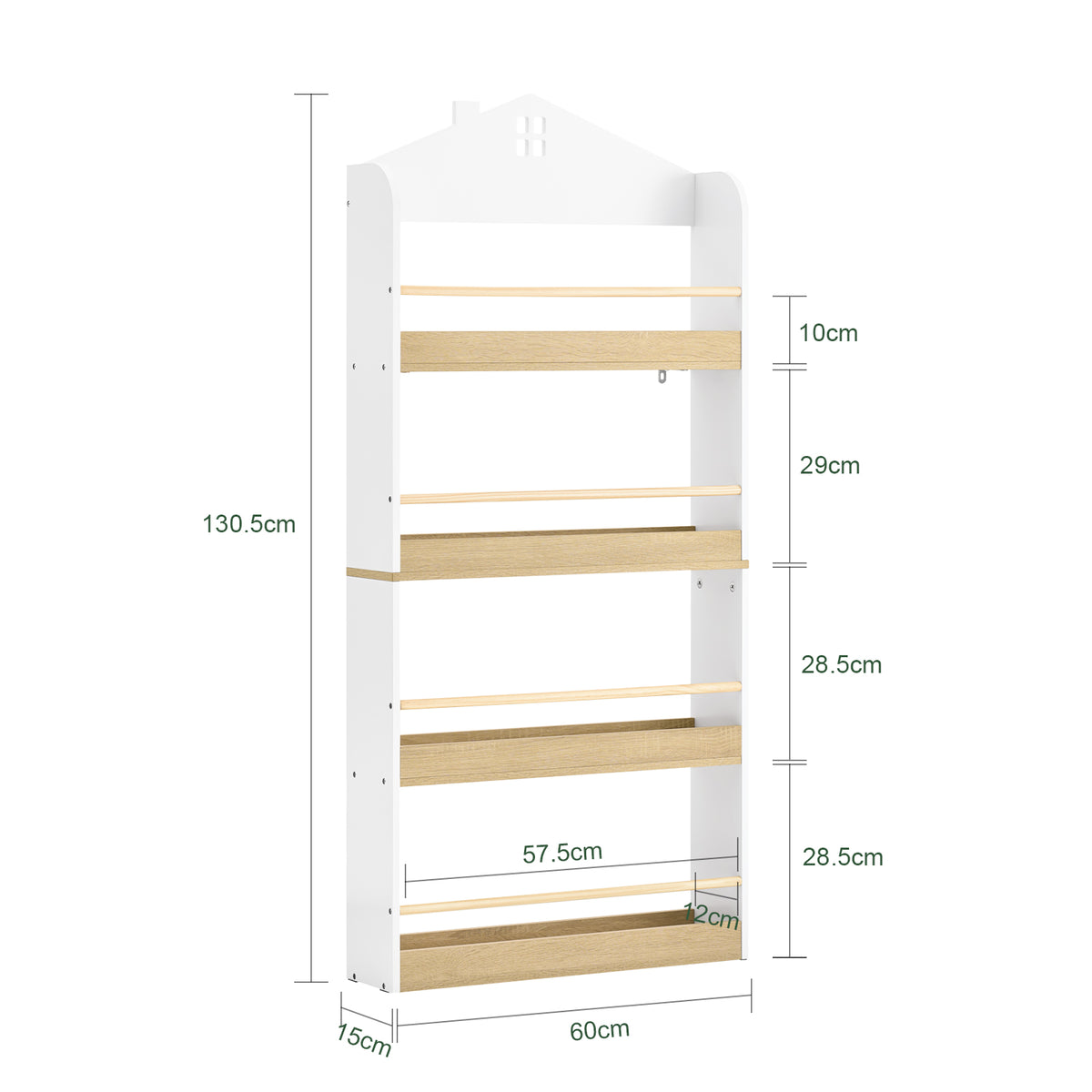 SoBuy KMB121-WN Bibliotheque Enfant Étagère Livre Enfant 4 Niveaux Meuble Rangement Jouet Bibliothèque Meuble de Rangement Etagere Chambre Blanc-Naturel 60x15x130.5 cm