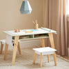 SoBuy KMB92-GR Ensemble Table d’Enfant + 2 Tabourets, Set de 3 Pièces Table à Dessin avec 1 Porte-Rouleau de Papier et 2 Compartiments Ouverts