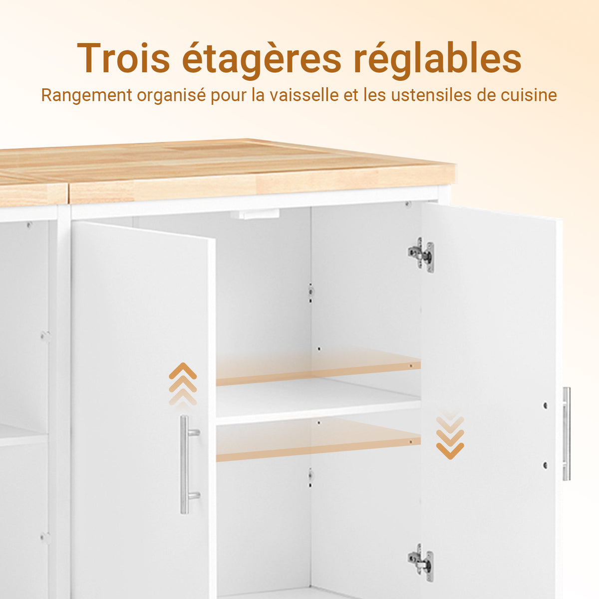 SoBuy KNL09-WN Ìlot Central de Cuisine 3-en-1 – Buffet, Table Bar et Plan de Travail, 170×60×89 cm, Blanc & Bois