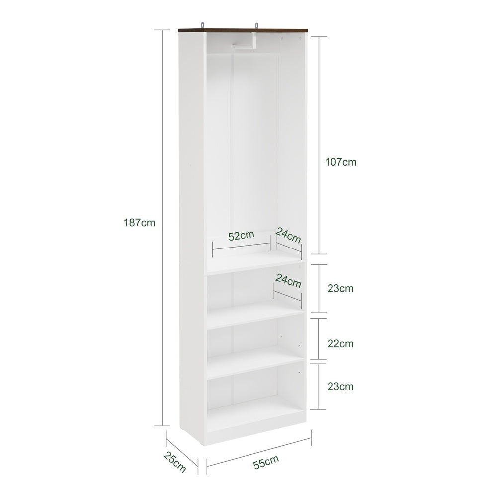 SoBuy KSB02-W Dressing Ouvert avec Tringle et Étagères – Penderie Compacte Bicolore, Gain de Place – 55×25×187 cm, Blanc et Bois