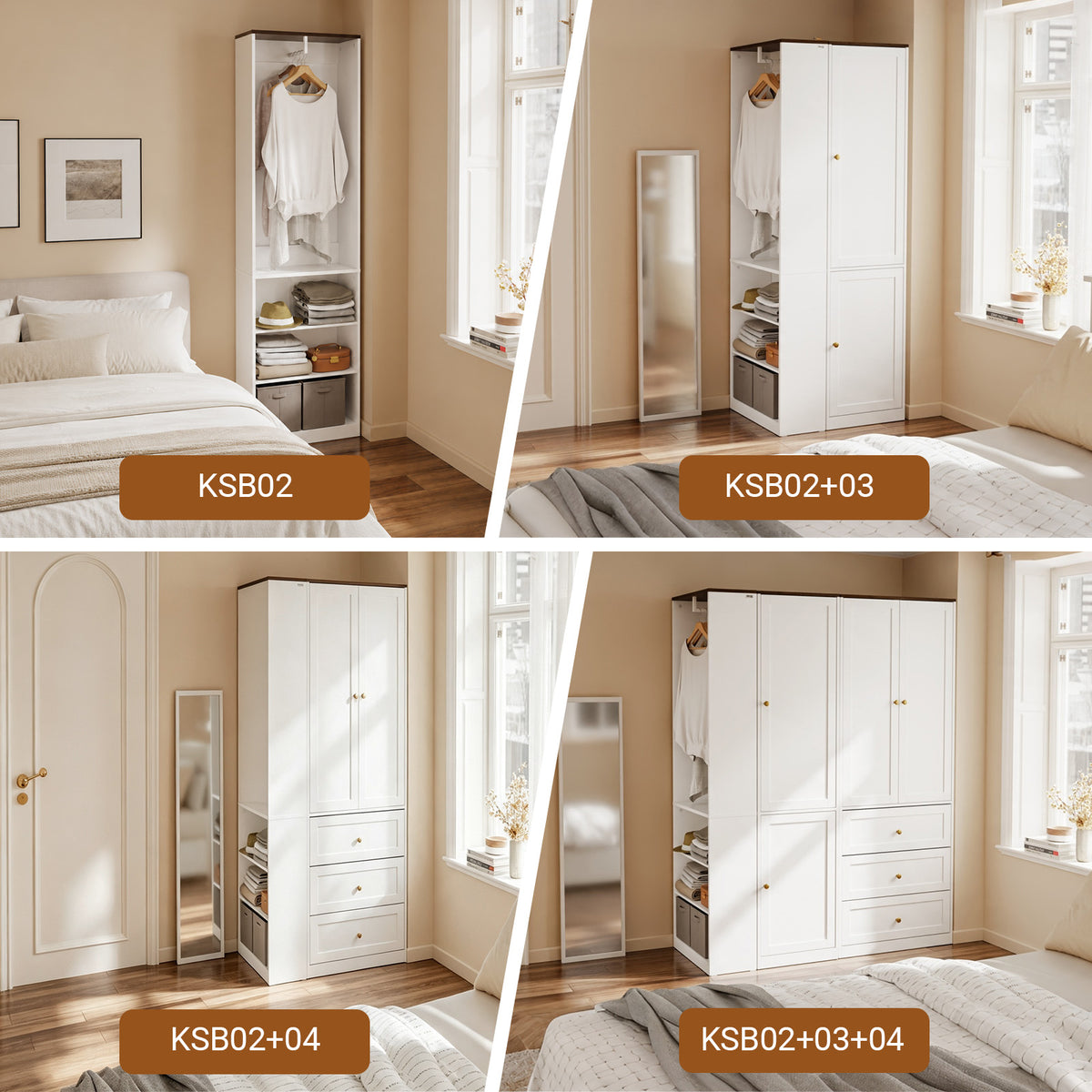 SoBuy KSB02-W Dressing Ouvert avec Tringle et Étagères – Penderie Compacte Bicolore, Gain de Place – 55×25×187 cm, Blanc et Bois