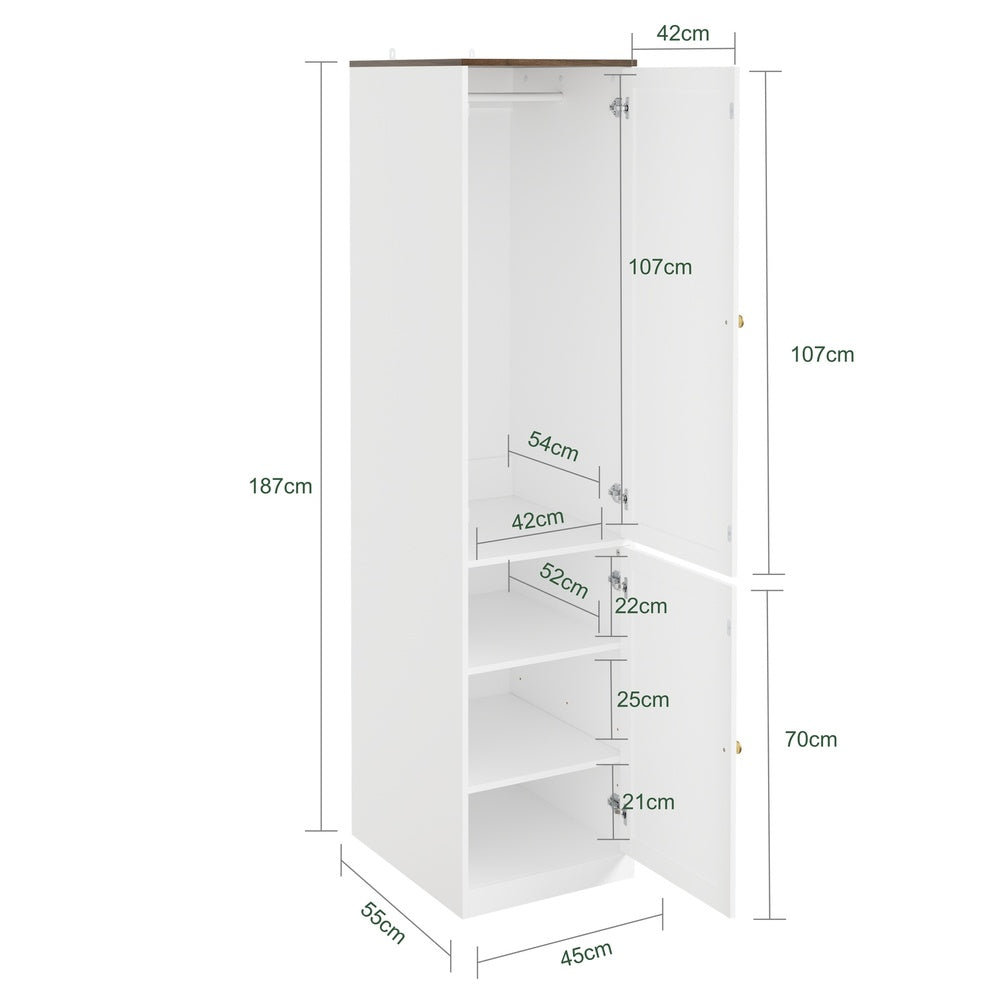 SoBuy KSB03-W Armoire Penderie 2 Portes pour Chambre – Penderie et 3 Étagères, Anti-Basculement – 45×55×187 cm, Blanc