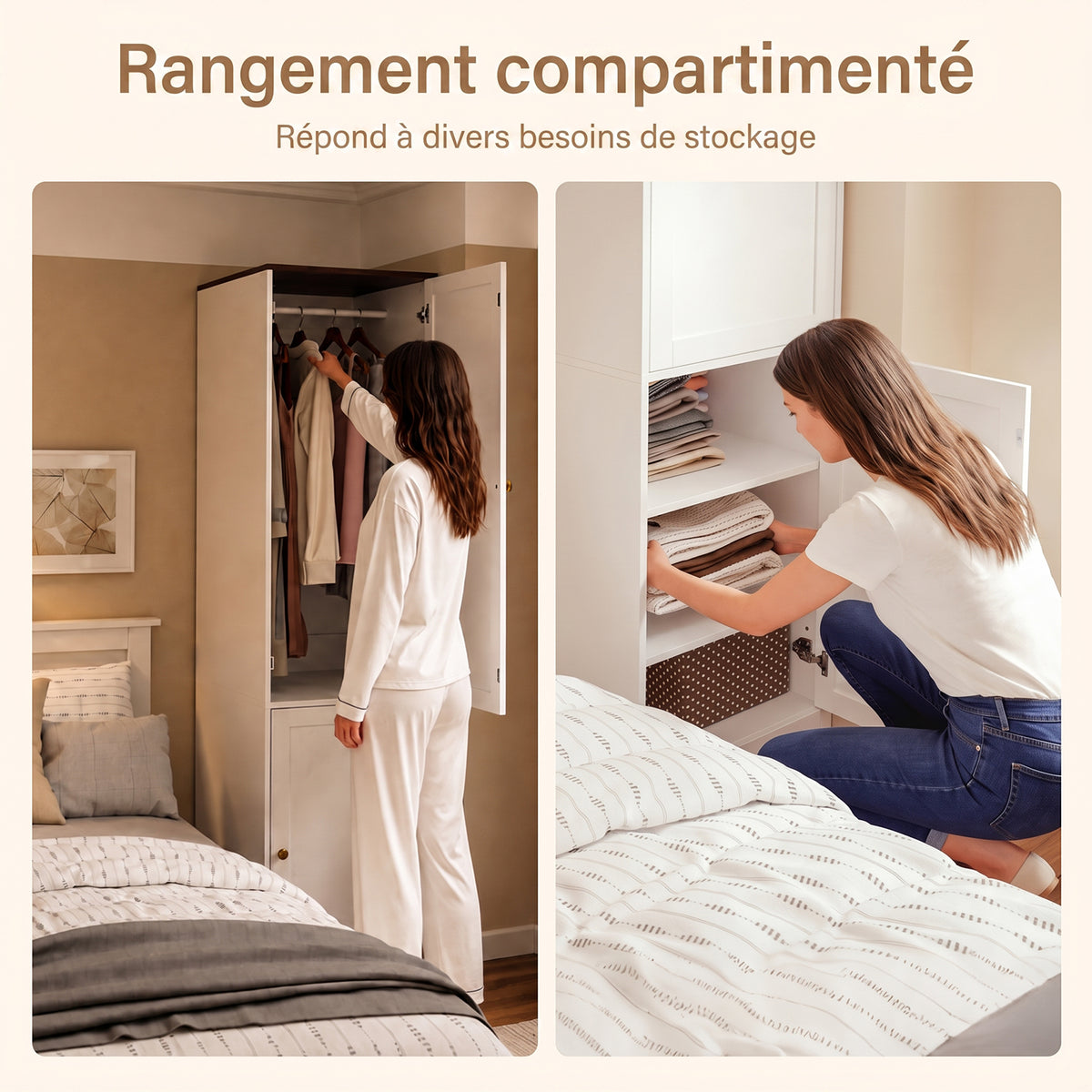 SoBuy KSB03-W Armoire Penderie 2 Portes pour Chambre – Penderie et 3 Étagères, Anti-Basculement – 45×55×187 cm, Blanc