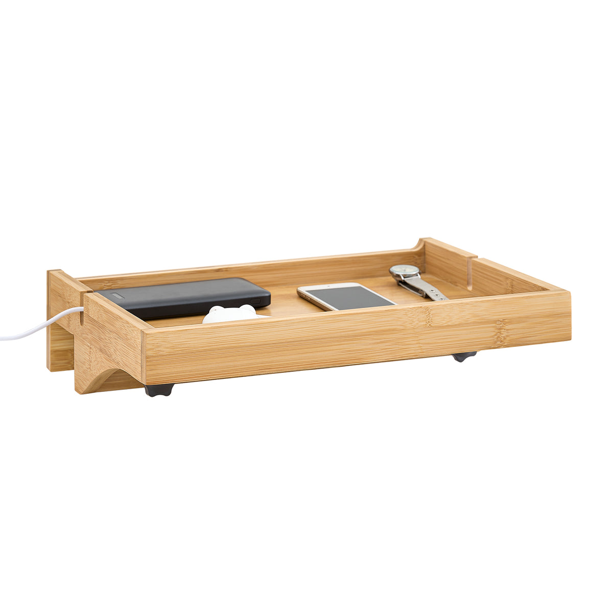 SoBuy NKD01-N Tablette de lit Amovible à encoches câbles - Plateau en Bambou pour Livres, Smartphones & Lunettes - Adapté aux
