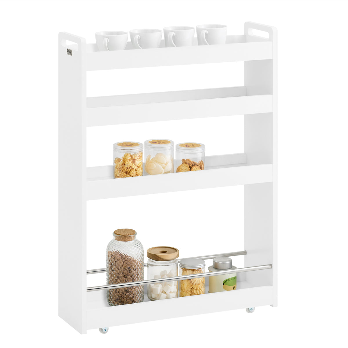 SoBuy NSR01-W Chariot Slim de Rangement à 4 Roues, Étagère Salvaspazio à 4 Niveaux avec Barres Anti-Chute, Unité de Rangement