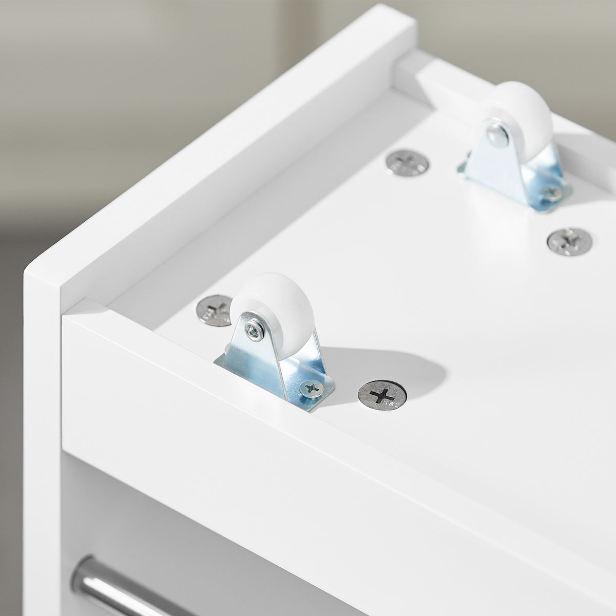 SoBuy NSR01-W Chariot de Rangement avec Roues et 4 Niveaux, Format Compact, Rangement Optimisé, Design Fonctionnel, Usage Quotidien – L60×P18×H82 cm, Blanc