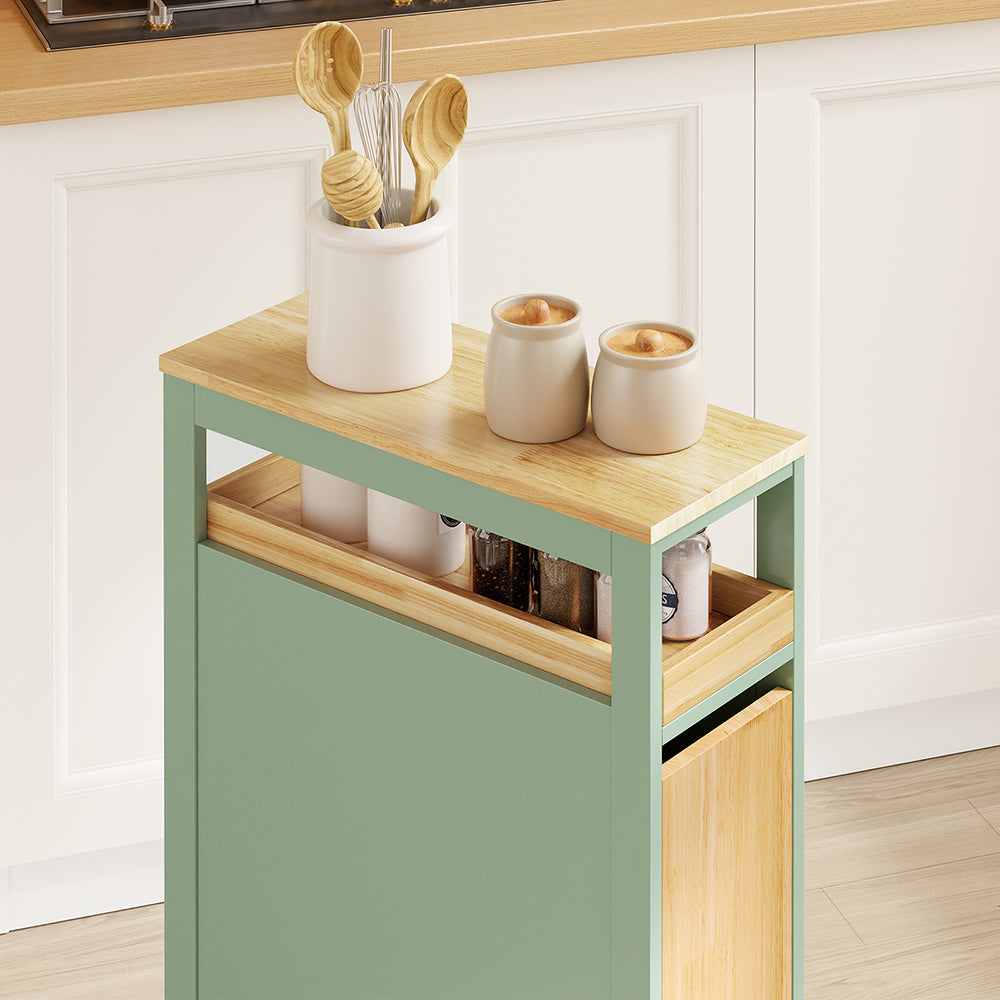 SoBuy NSR14-GR Desserte de Cuisine Étroite sur Roulettes – Porte et Tiroir, Rangement Gain de Place – 50×20×79 cm, Vert et Bois
