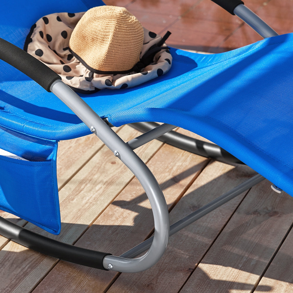 SoBuy OGS28-KB Chaise Longue Transat de Jardin Bascule avec Appui-tête Réglable et Pochette latérale