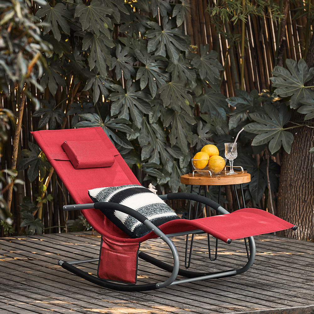 SoBuy OGS28-R Chaise Longue Transat de Jardin Bascule avec Appui-tête Réglable et Pochette latérale