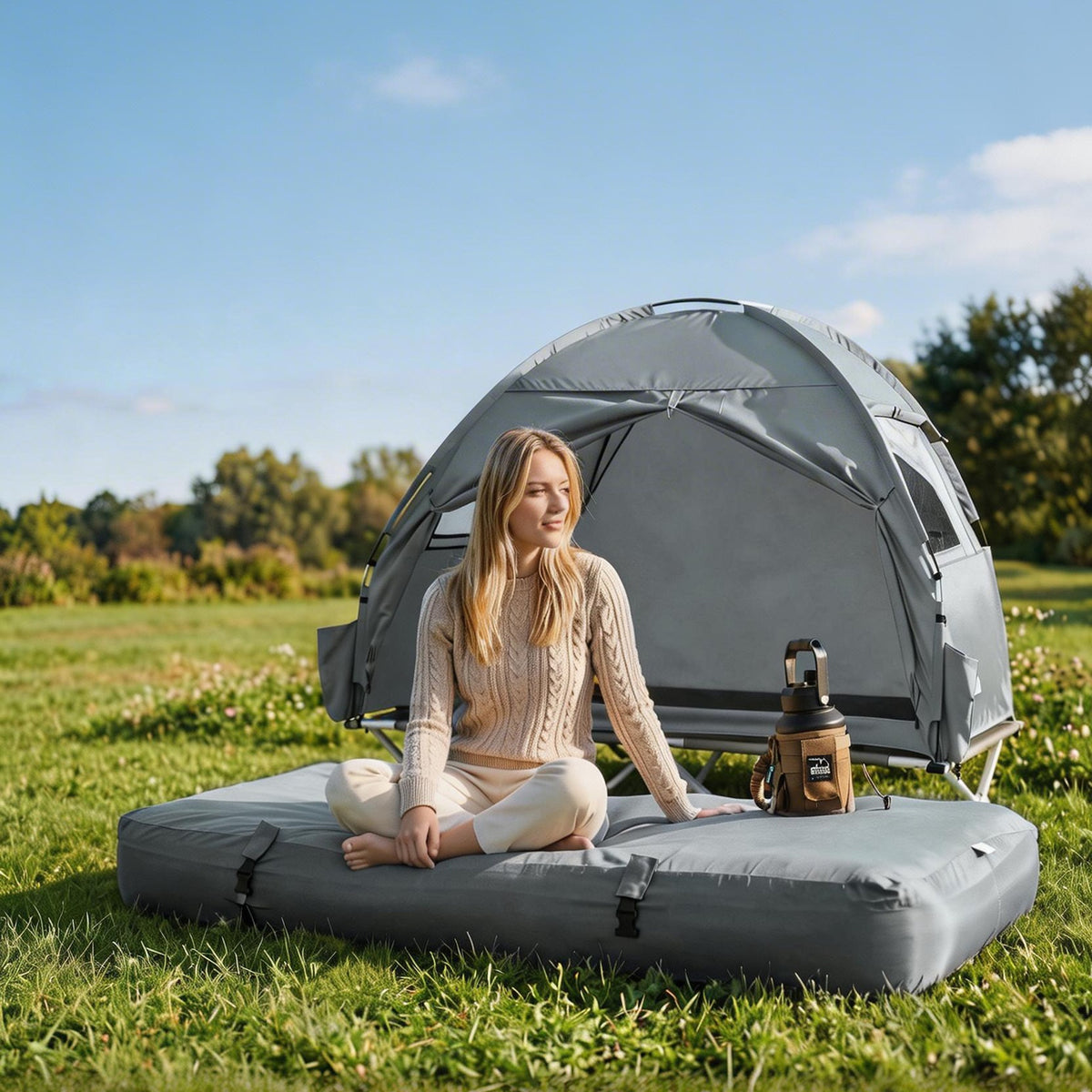 SoBuy Tente de Camping extérieure Tentes Double avec Crochet pour Lampe et Sacs de Rangement pour Chaussures Tente 3-en-1